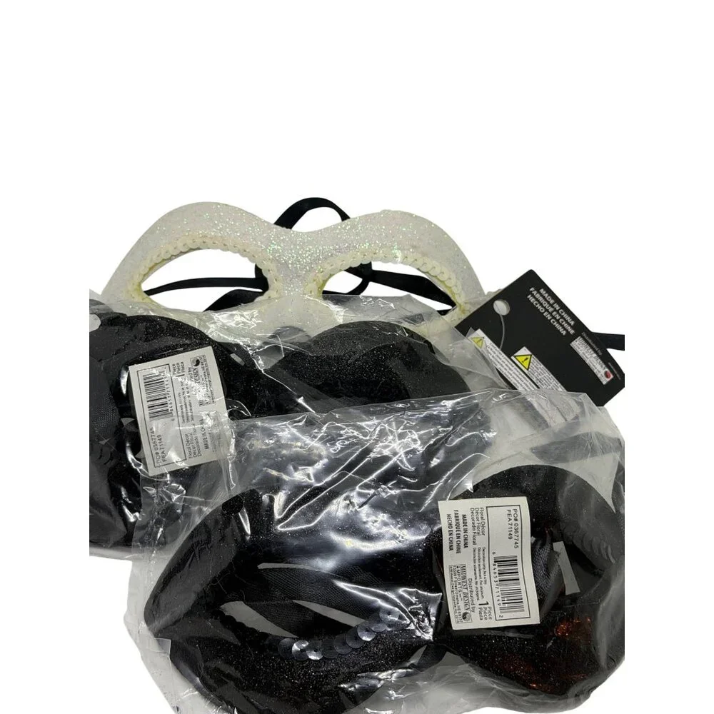 NEW Mardi Mask Masquerade 3Pcs Black White Glitter Sequin Elegant Party Mask Set